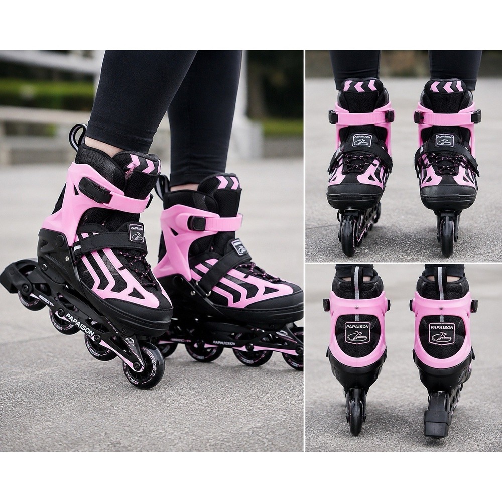 Papaison XL Adjustable Inline Skates Men 8-10.5 Women 9.5-12 Black Pink